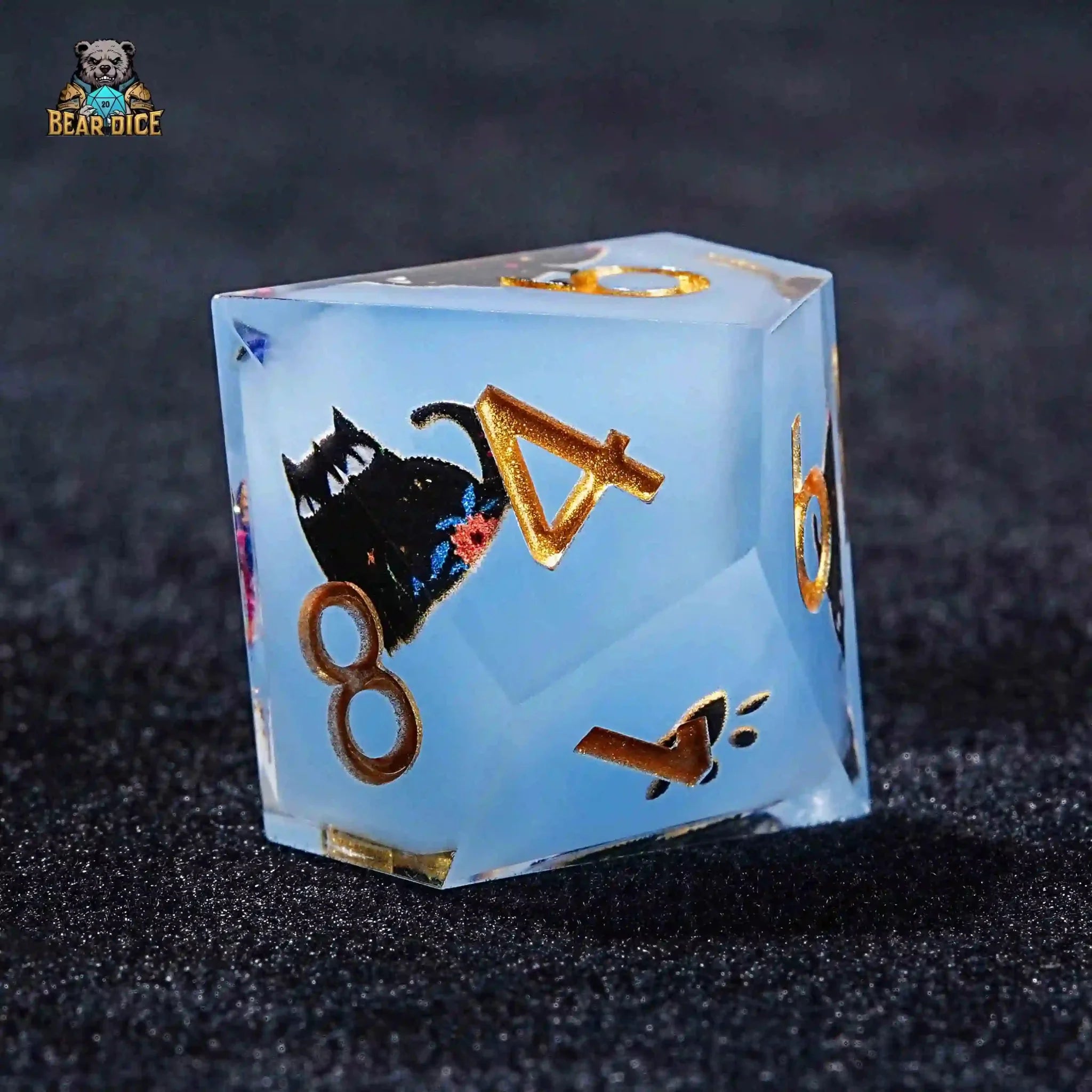Charming Adorable Cat Blue Resin 10 Sided Dice (D10 Dice)