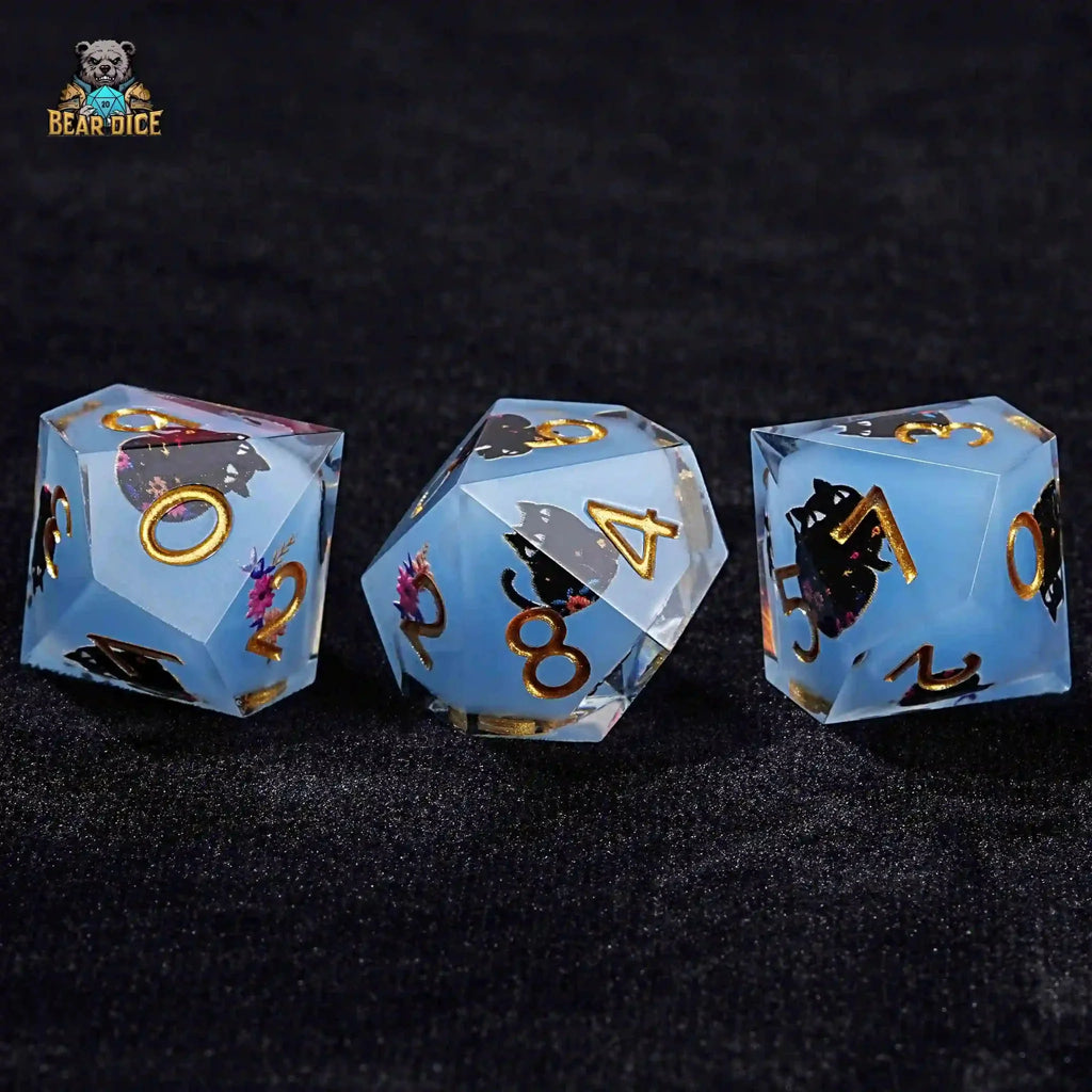 Charming Adorable Cat Blue Resin 10 Sided Dice (D10 Dice)