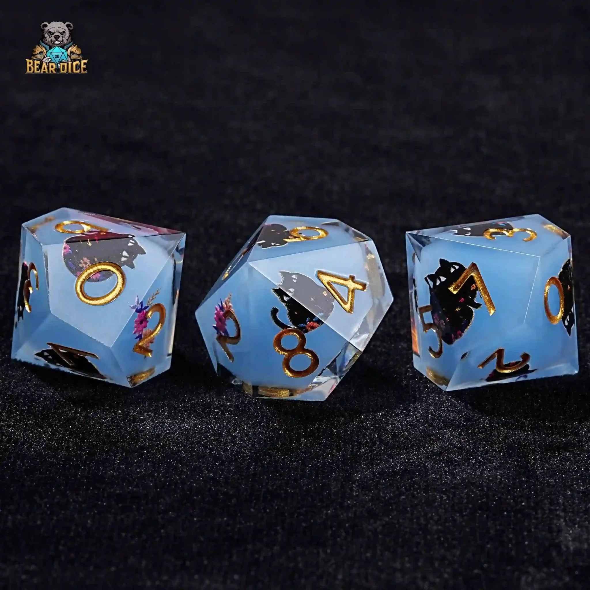 Charming Adorable Cat Blue Resin 10 Sided Dice (D10 Dice)