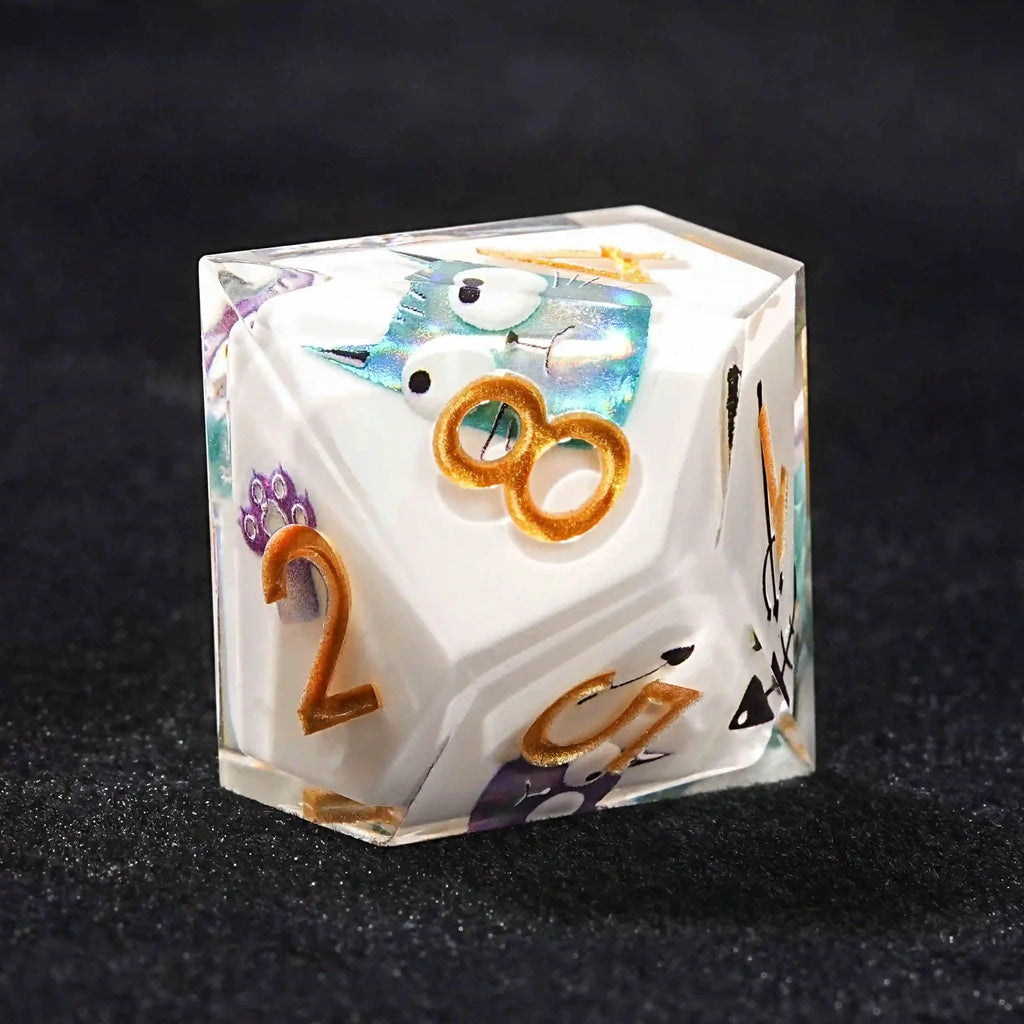 Charming White Resin D10 Dice - Cute Cat 10-Sided Dice