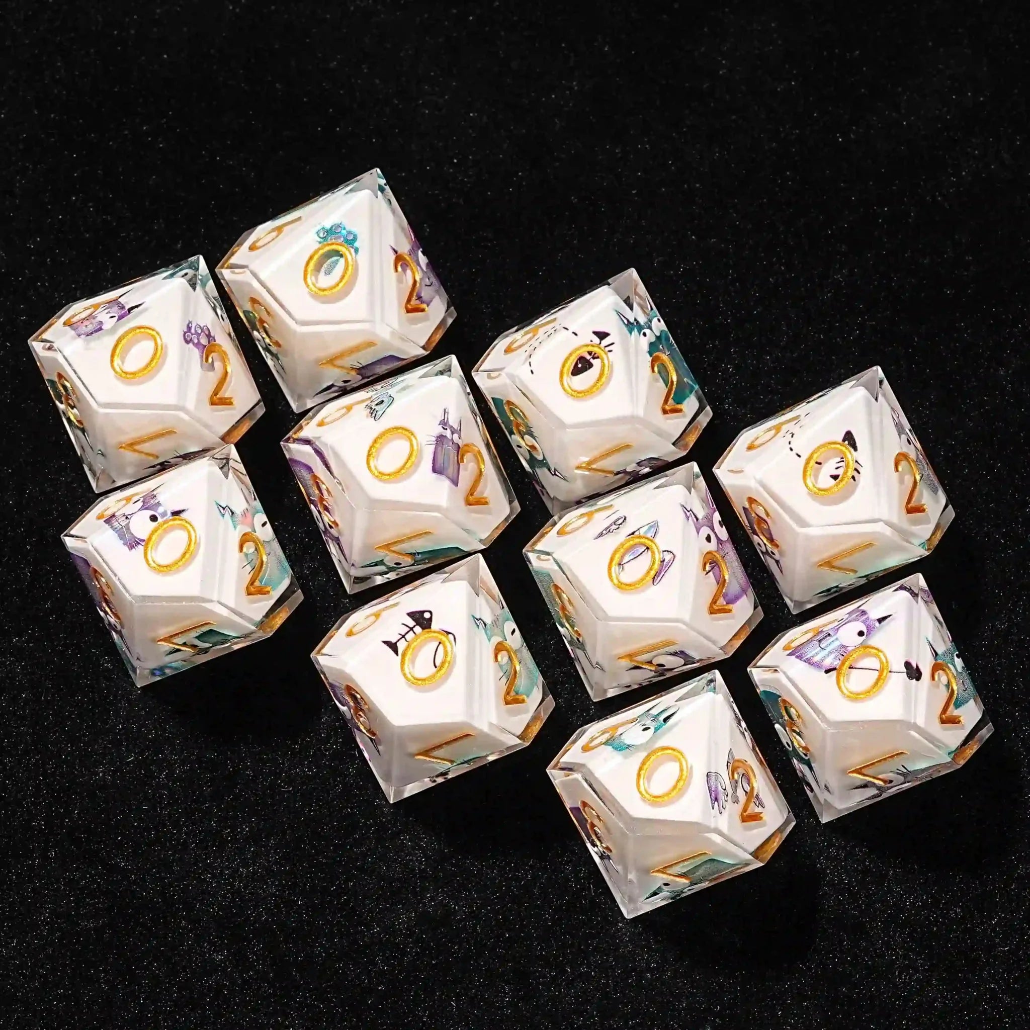 Charming White Resin D10 Dice - Cute Cat 10-Sided Dice