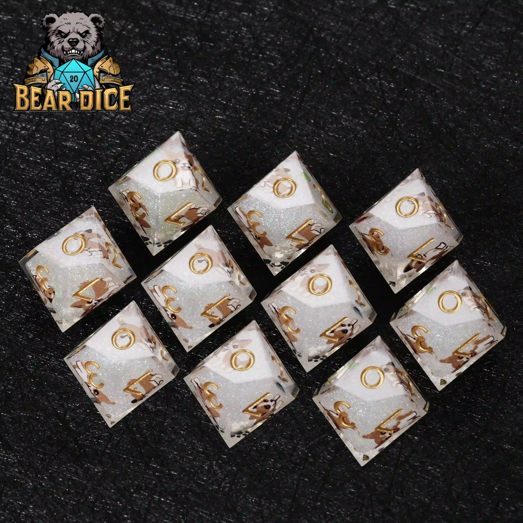 Chihuahua Resin D10 Die + Gold Numerals (Ten-Sided Die)