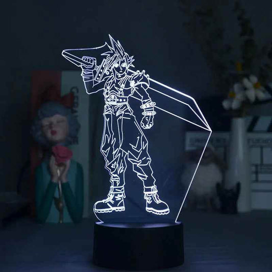 Cloud Strife Night Light – LED Touch Lamp for Game Room Lighting & USB Powered - Black with remote / United States