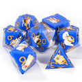 Colorful blue transparent resin cute dog pattern dice set + gold font