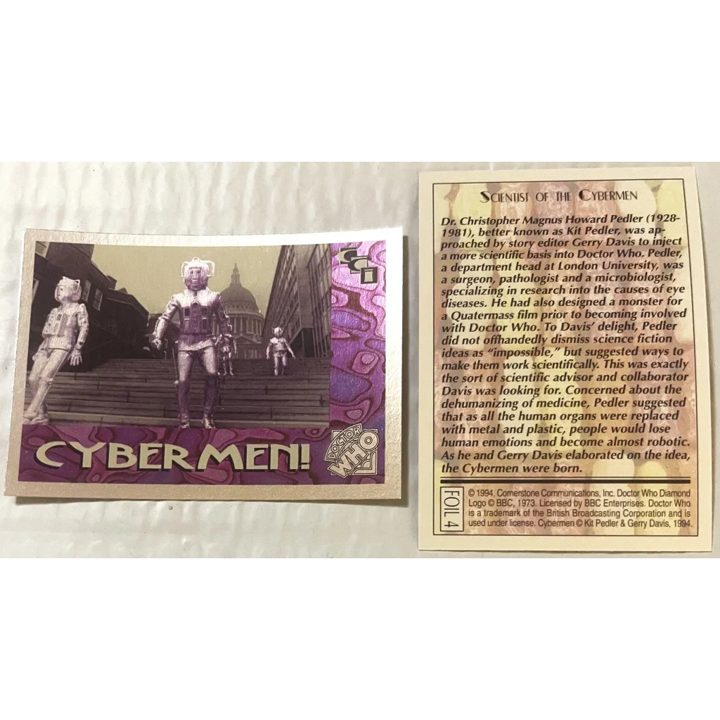 🤖 Vintage 1994 Doctor Who Cybermen Foil Trading Cards — Cards 4–6 of 6 (Set)