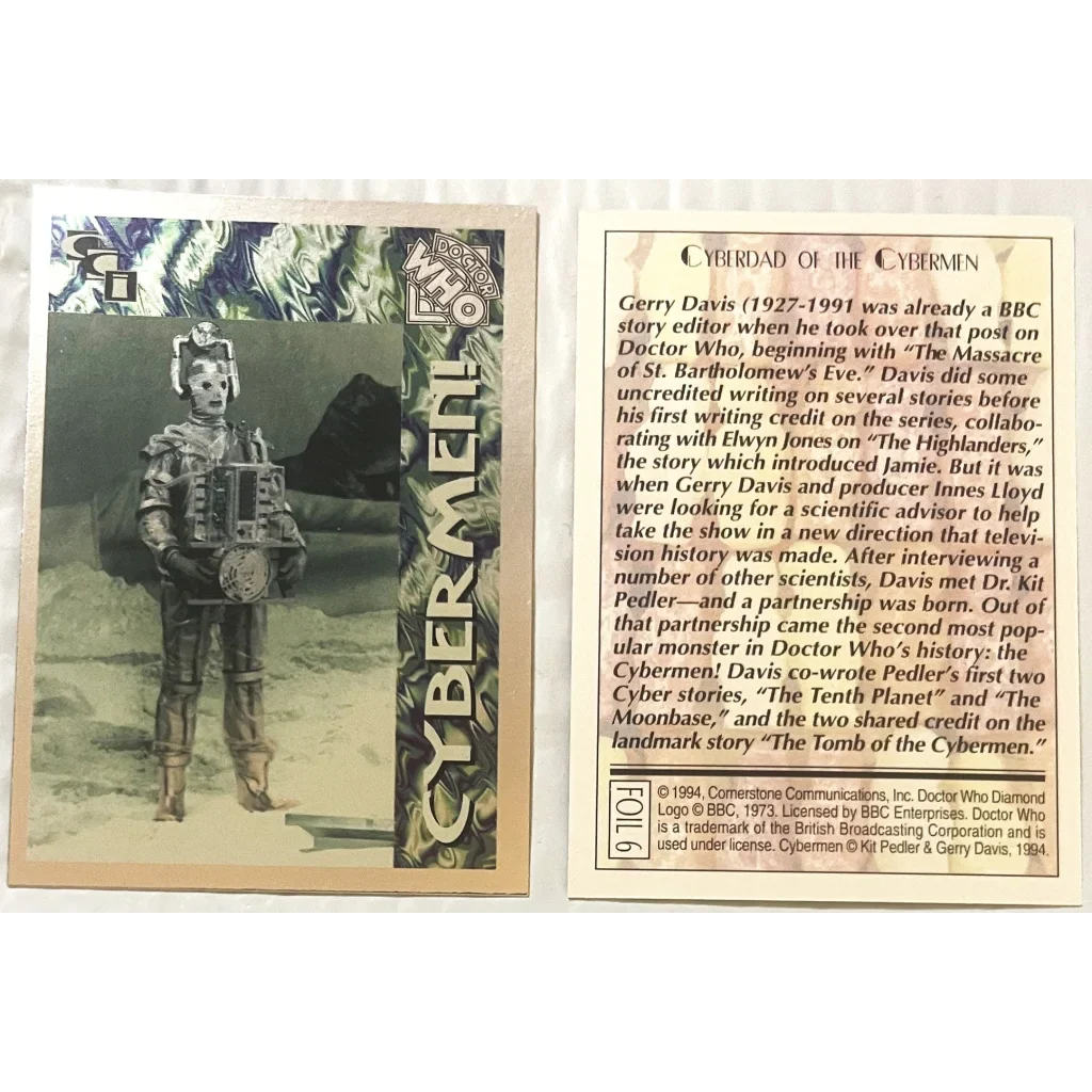 🤖 Vintage 1994 Doctor Who Cybermen Foil Trading Cards — Cards 4–6 of 6 (Set)