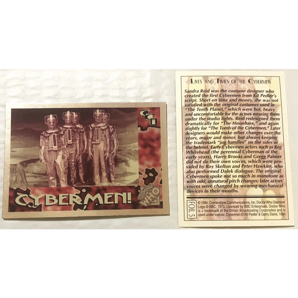 🤖 Vintage 1994 Doctor Who Cybermen Foil Trading Cards — Cards 4–6 of 6 (Set)