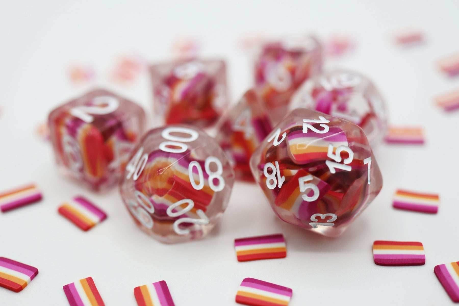 Foam Brain Games Pride Flag RPG Dice Set - Lesbian