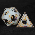 Cool dice sets: 7 gold font polyhedron dnd black cat resin dice