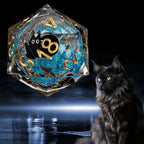 Cool dice sets: 7 gold font polyhedron dnd black cat resin dice