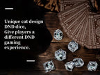 Cool dice sets: 7 gold font polyhedron dnd black cat resin dice