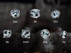Cool dice sets: 7 gold font polyhedron dnd black cat resin dice