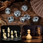 Cool dice sets: 7 gold font polyhedron dnd black cat resin dice