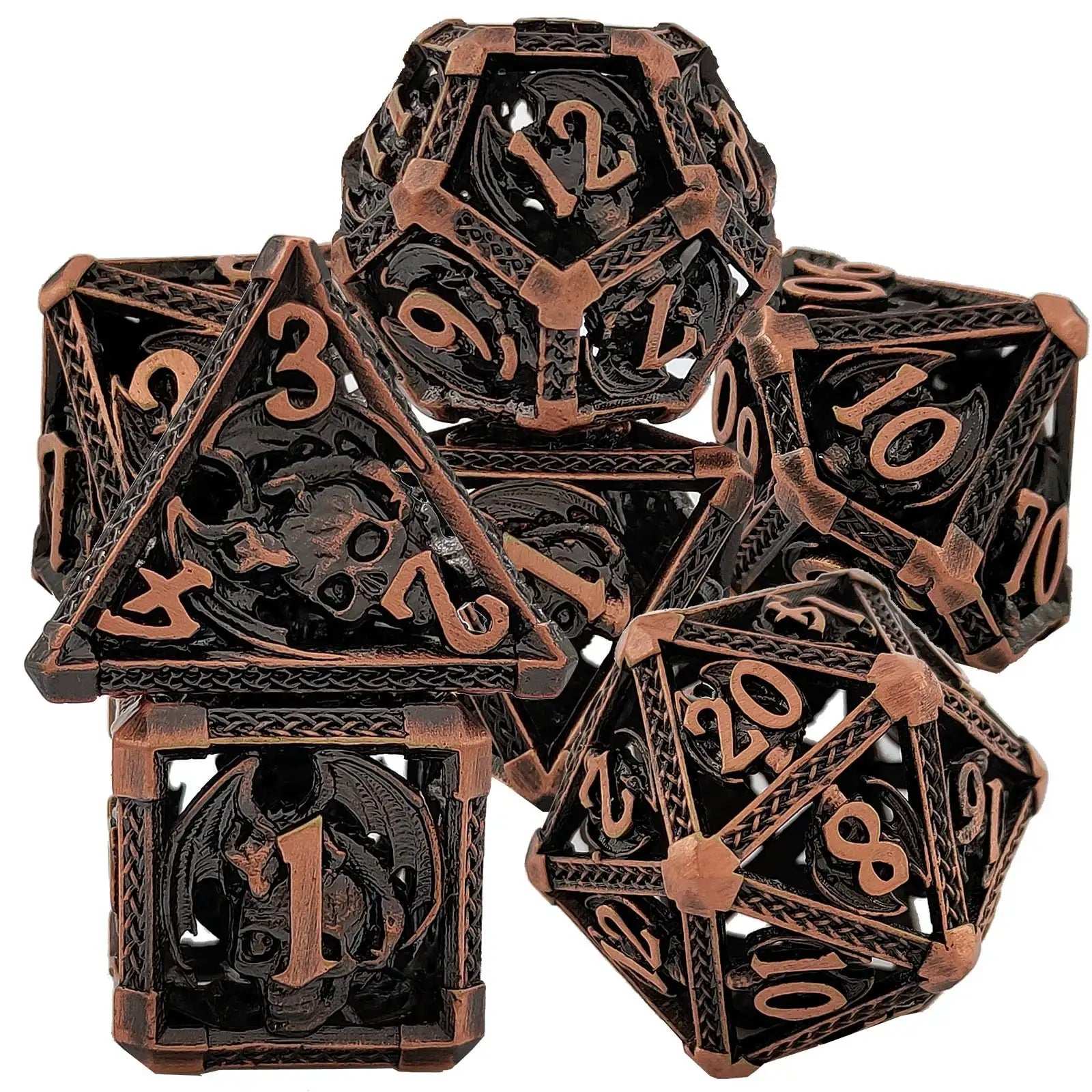 Cool Metal Skull Flying Dragon Hollow DND Dice Set