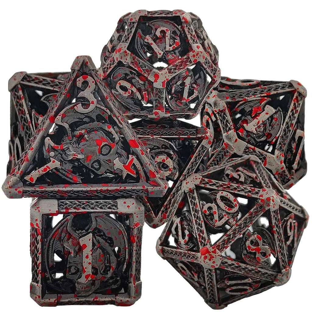 Cool Metal Skull Flying Dragon Hollow DND Dice Set