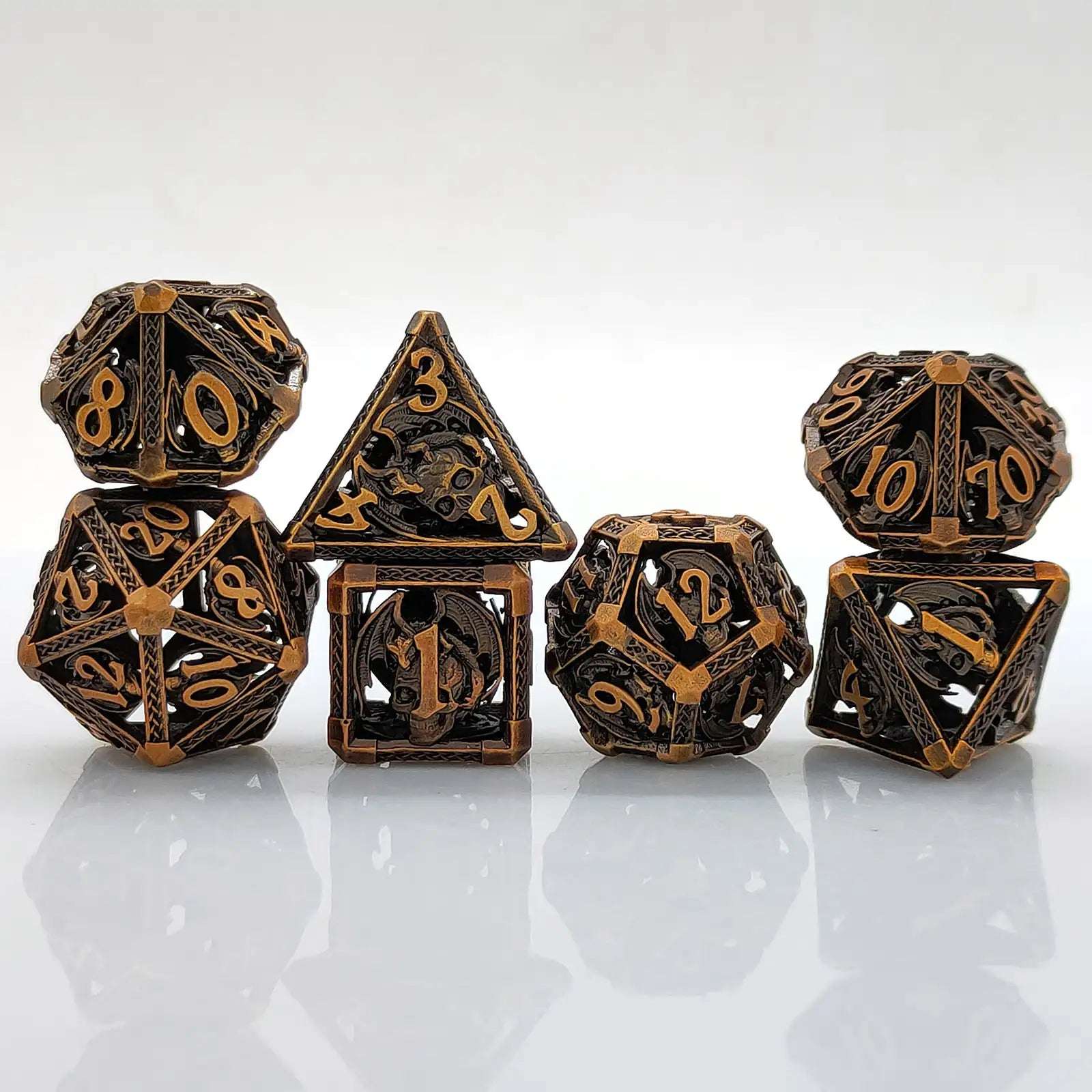 Cool Metal Skull Flying Dragon Hollow DND Dice Set