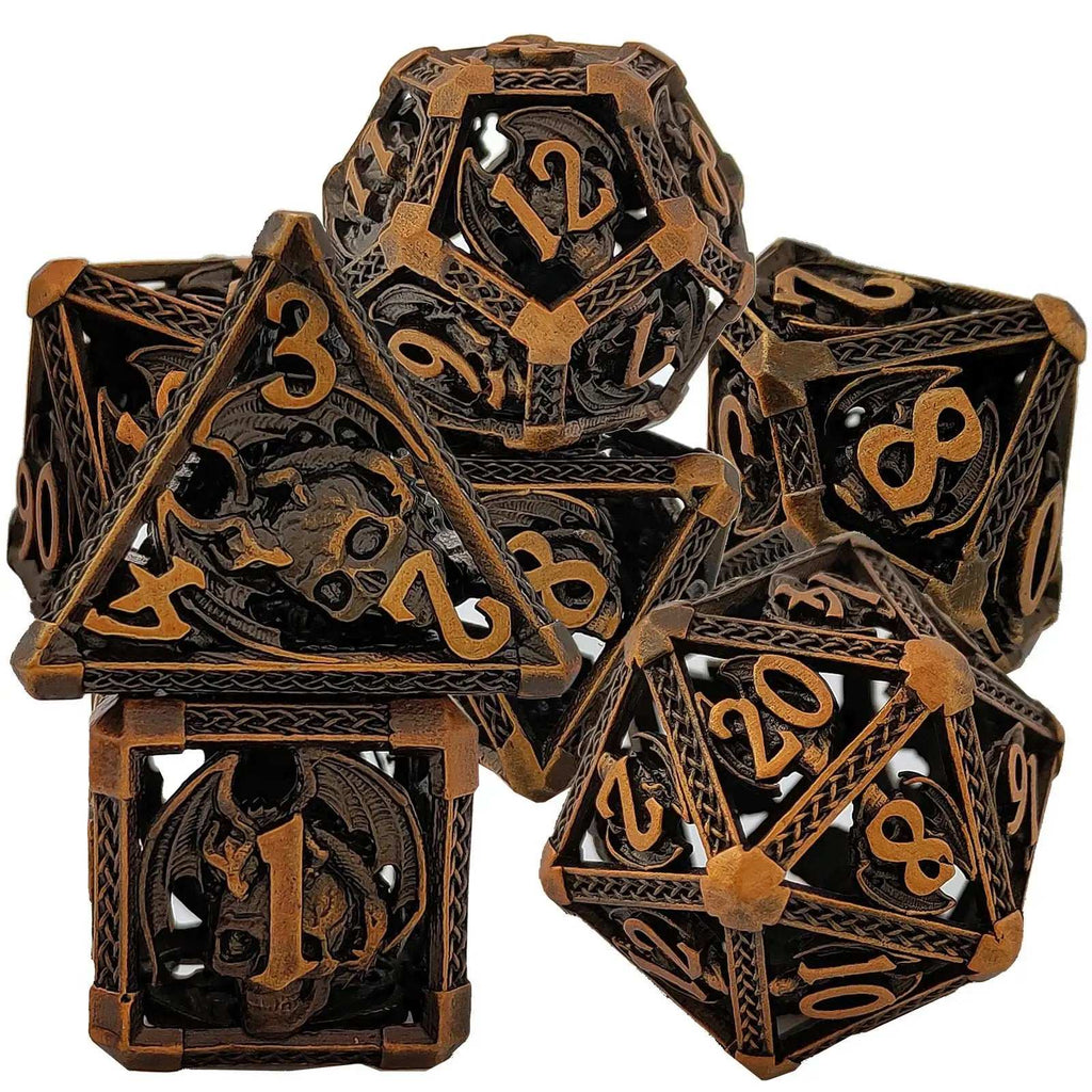 Cool Metal Skull Flying Dragon Hollow DND Dice Set