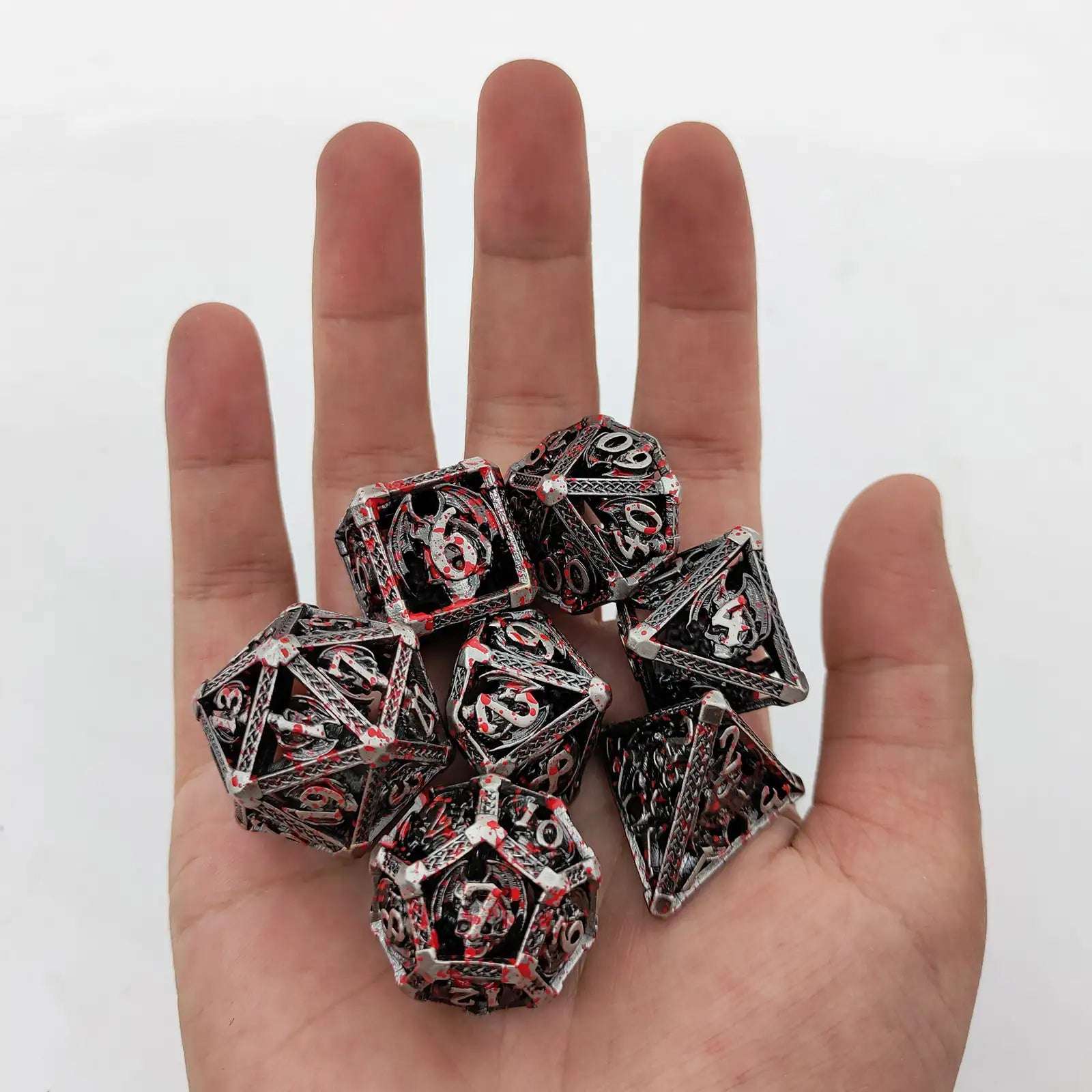Cool Metal Skull Flying Dragon Hollow DND Dice Set