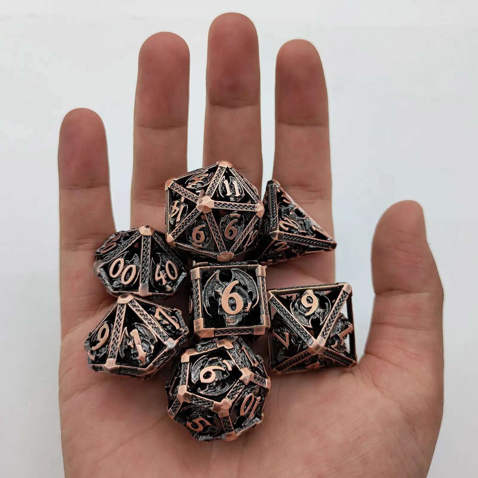 Cool Metal Skull Flying Dragon Hollow DND Dice Set