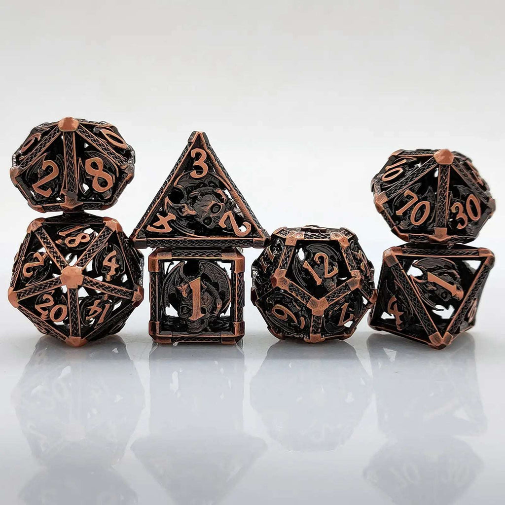 Cool Metal Skull Flying Dragon Hollow DND Dice Set