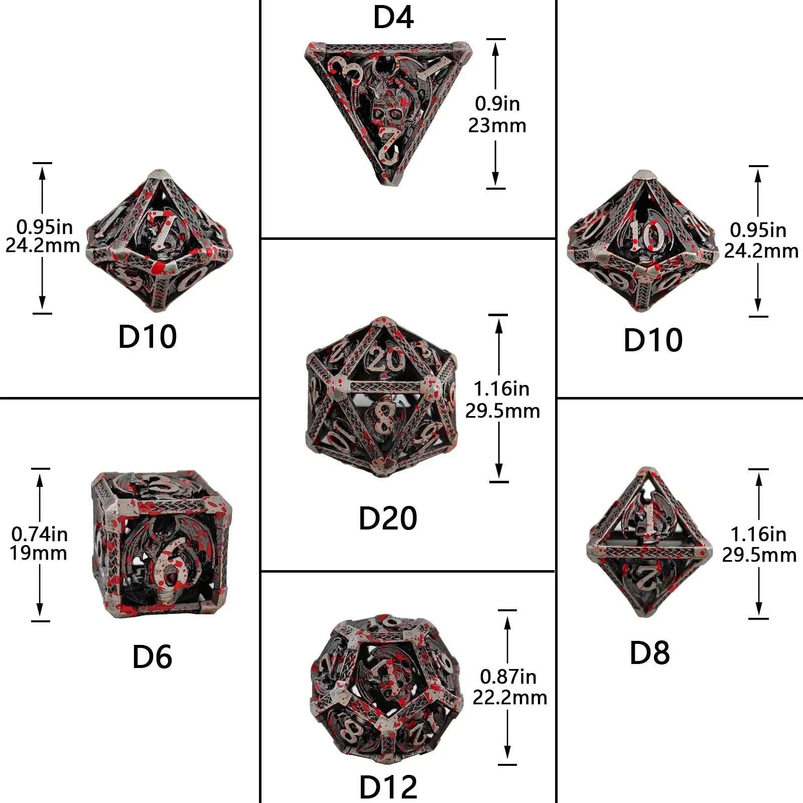 Cool Metal Skull Flying Dragon Hollow DND Dice Set