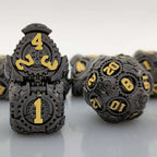 Punk Steam Ming Dynasty - Black Gold Mechanical Gear Solid Metal Dice Set