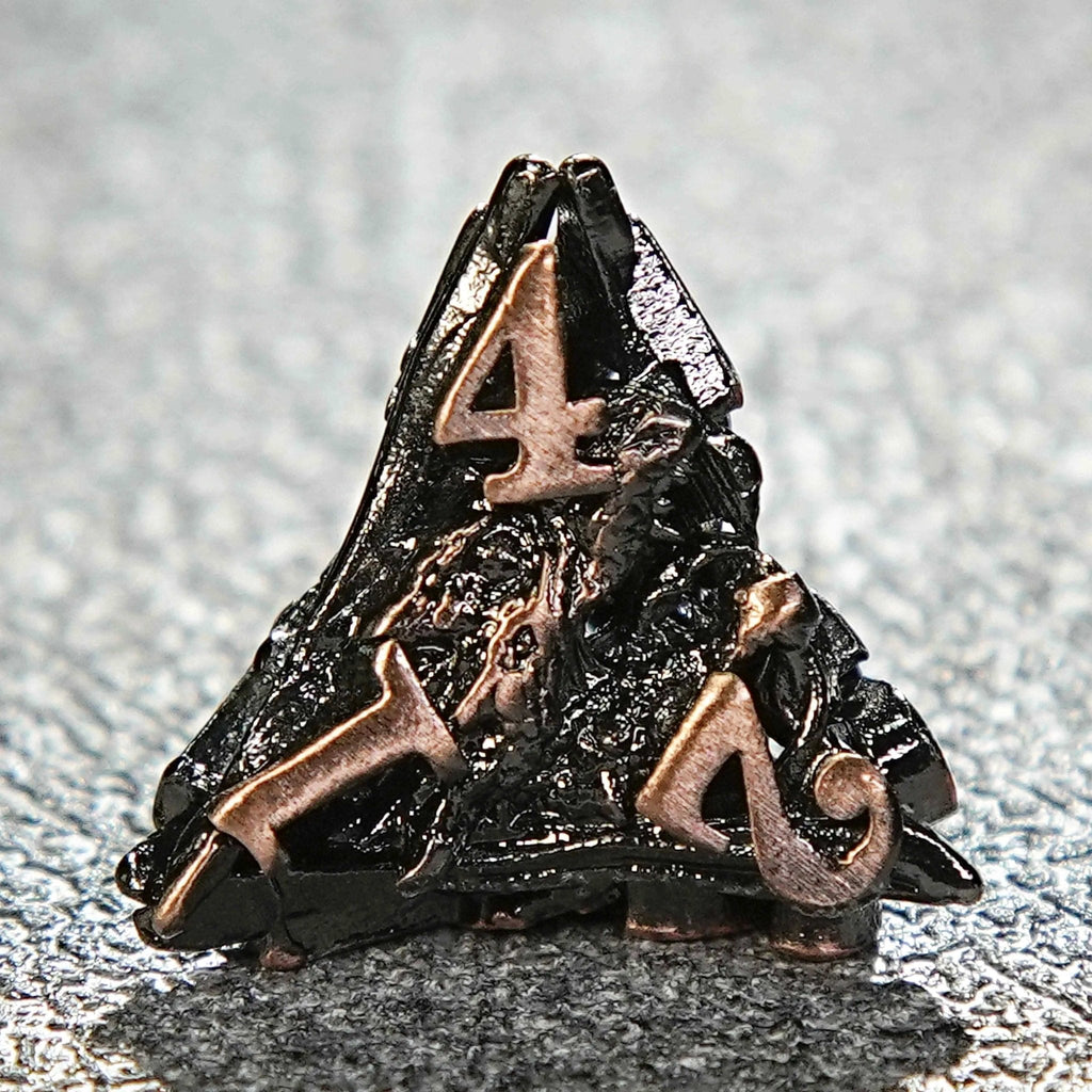 Dragon head skeletonized metal dnd dice set + reddish copper color