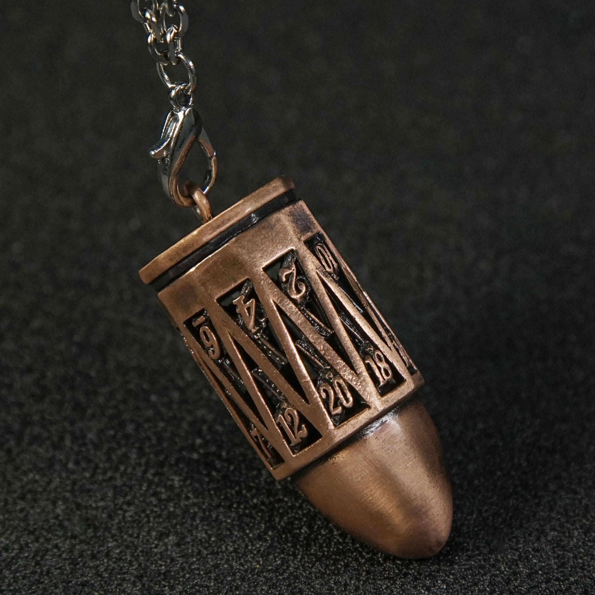 Copper Metal Bullet D20 Dice Cage with Mini DND Dice Set
