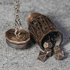 Copper Metal Bullet D20 Dice Cage with Mini DND Dice Set