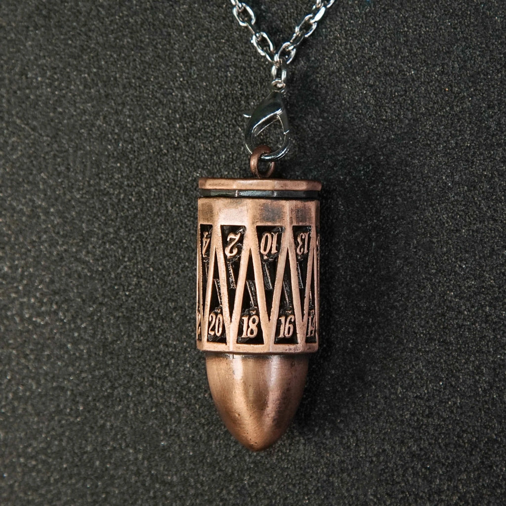 Copper Metal Bullet D20 Dice Cage with Mini DND Dice Set