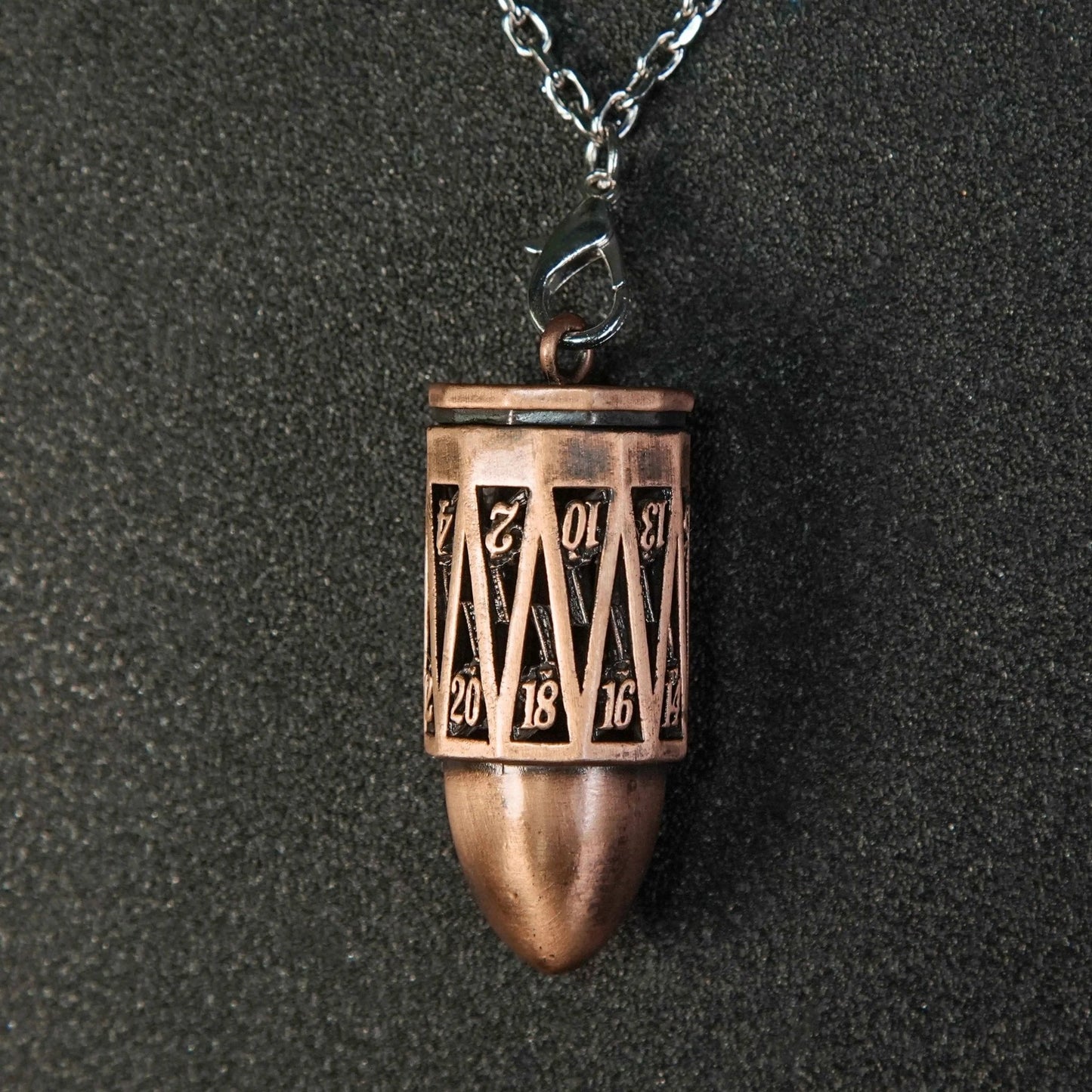 Copper Metal Bullet D20 Dice Cage with Mini DND Dice Set