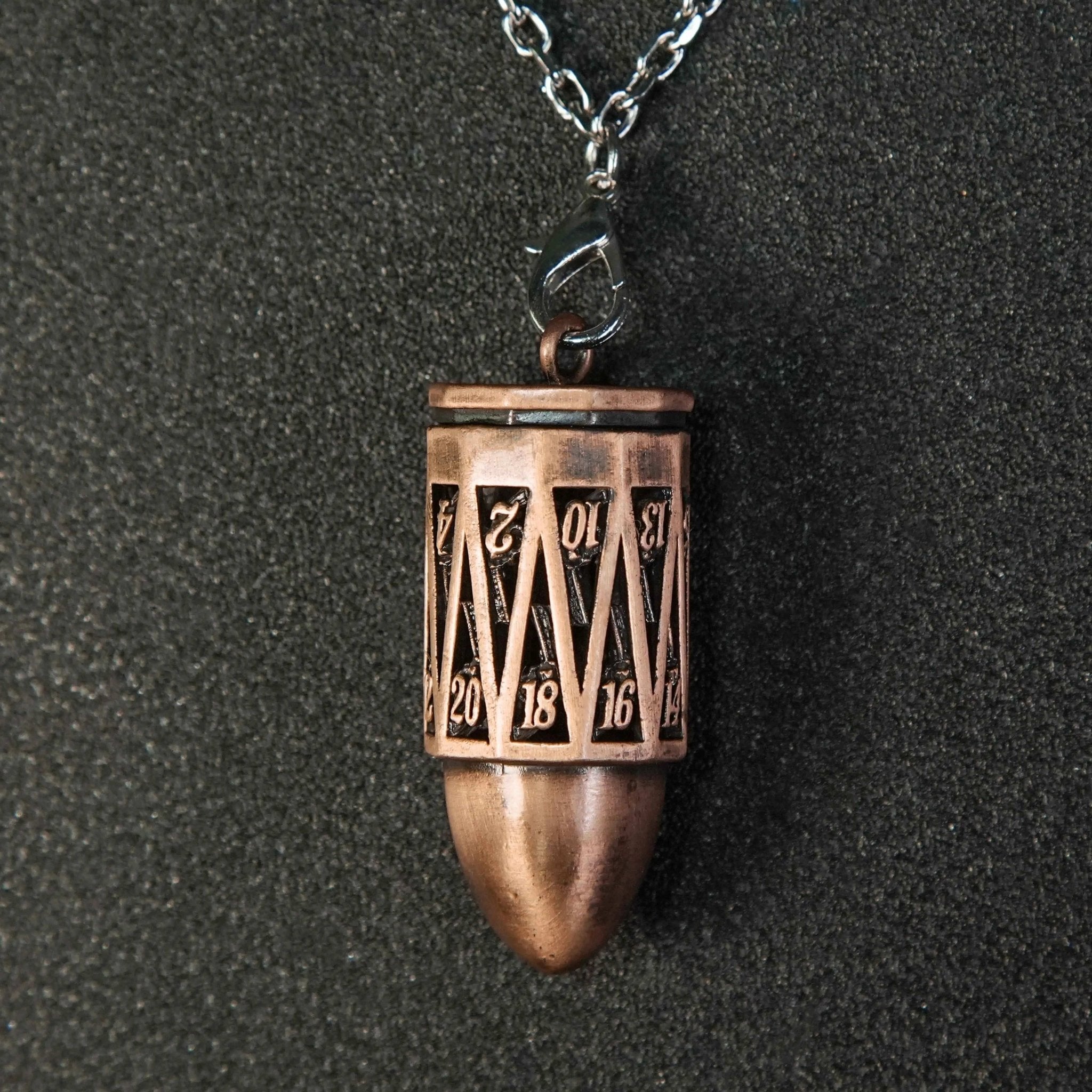 Copper Metal Bullet D20 Dice Cage with Mini DND Dice Set