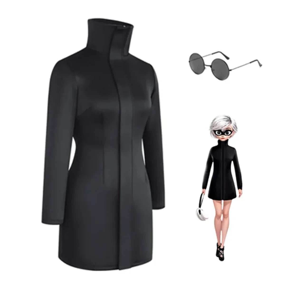 Gojo-Inspired Bodycon Cosplay Dress – Stretch Fit with Glasses Set - Costume Set / M
