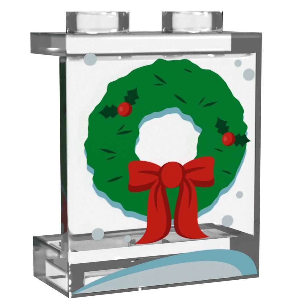 Window with Christmas Wreath - Custom Printed LEGO 1x2x2 Panel, B3 Customs - 