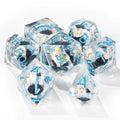 Cute Anime Corgi Puppy Black Quicksand Liquid Core Resin Polyhedron Dice Set + Blue Font