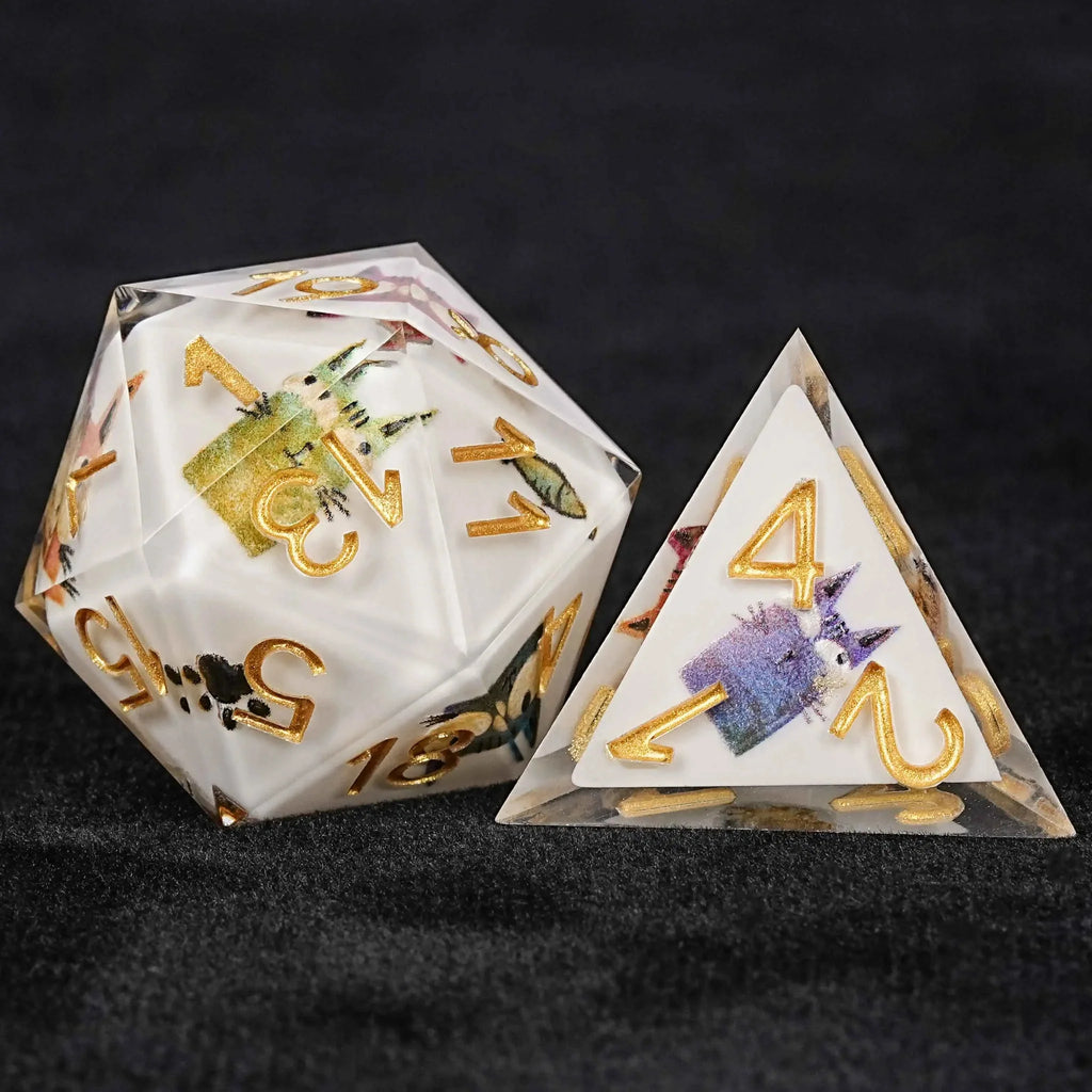 Unique dice sets: cute cartoon smiling cat resin dnd dice sets