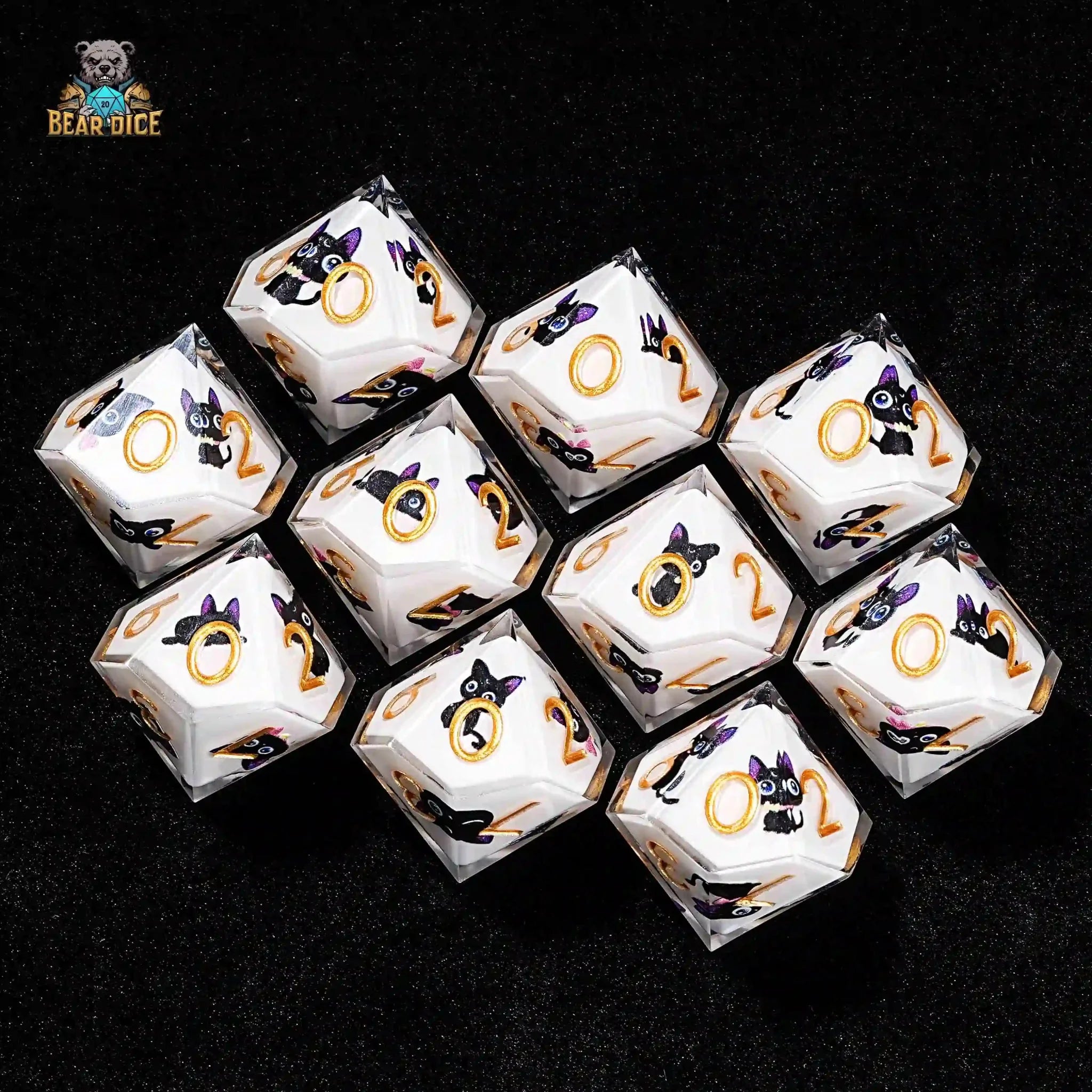 D10 Big Eye Cat White Resin D&D 10 Sided Dice