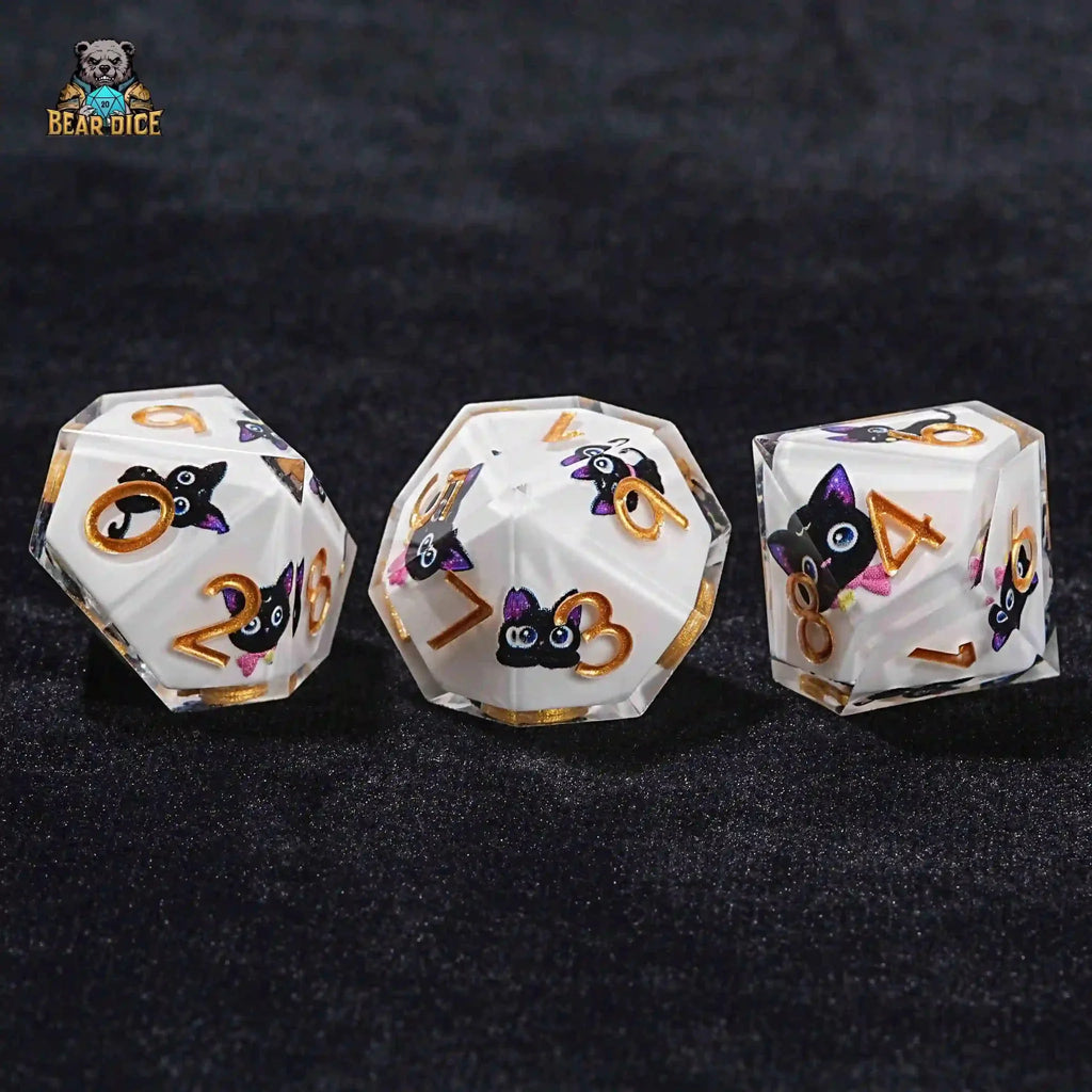 D10 Big Eye Cat White Resin D&D 10 Sided Dice