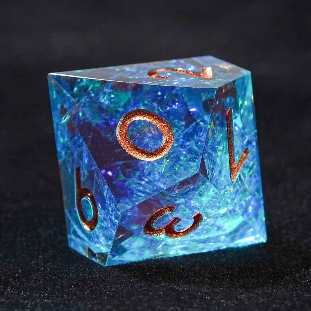 D10 Fantasy Translucent Red Blue Resin D&D 10 Sided Dice - copper Numbers