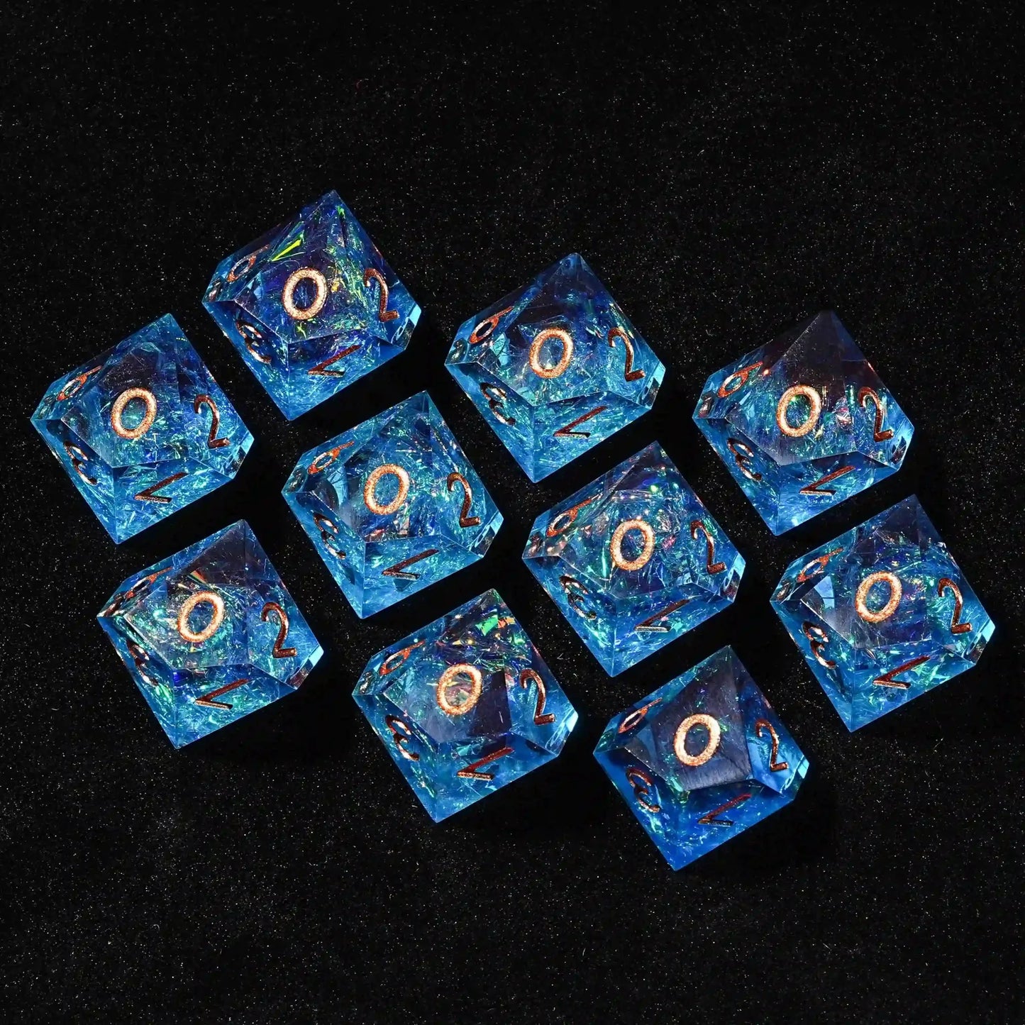D10 Fantasy Translucent Red Blue Resin D&D 10 Sided Dice - copper Numbers