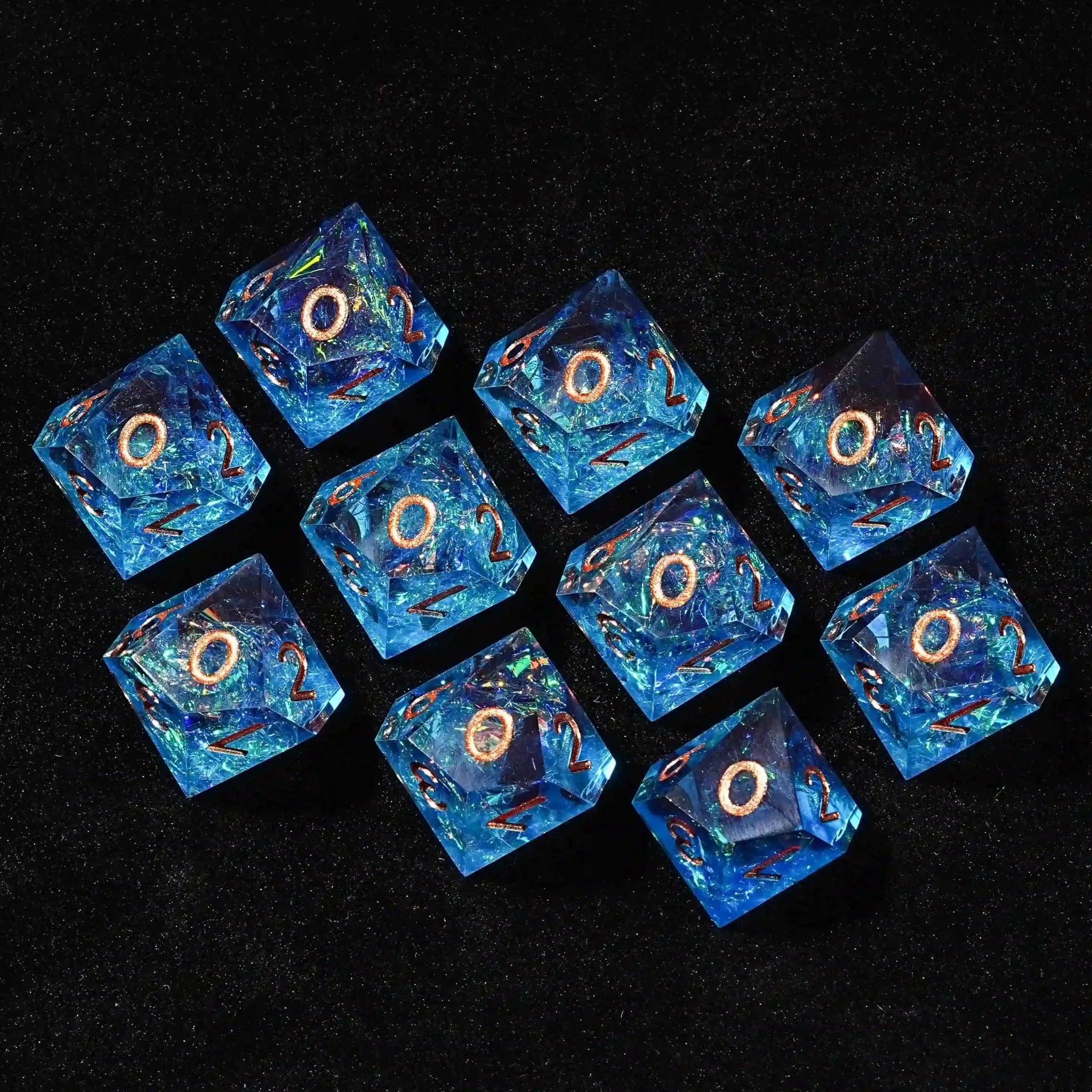 D10 Fantasy Translucent Red Blue Resin D&D 10 Sided Dice - copper Numbers