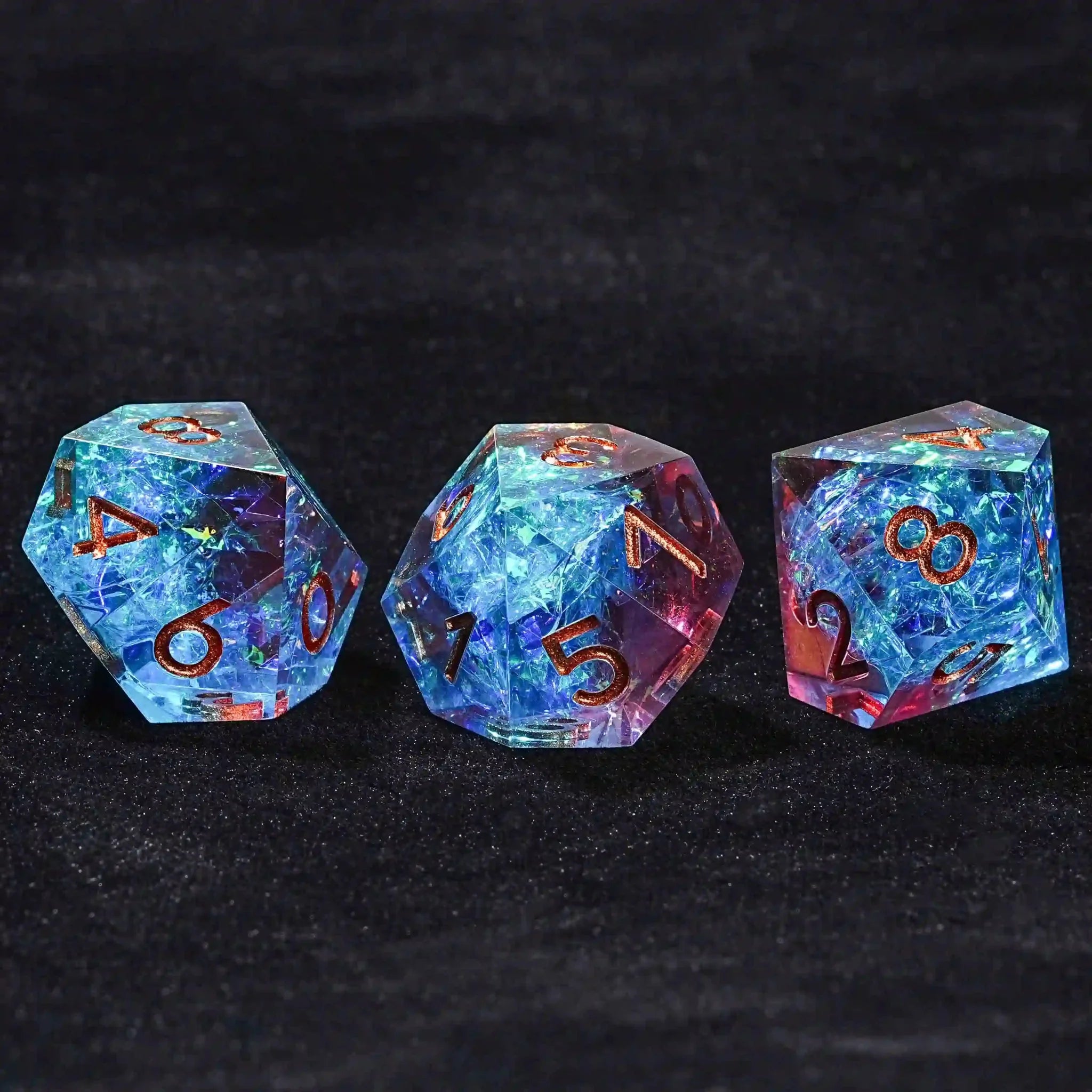D10 Fantasy Translucent Red Blue Resin D&D 10 Sided Dice - copper Numbers