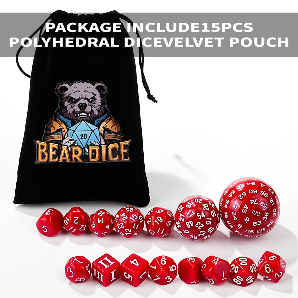 D100-15pcs Red Acrylic Polyhedron Dice Set
