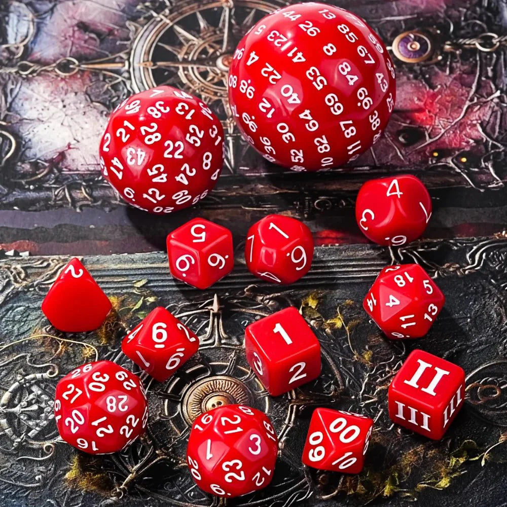 D100-15pcs Red Acrylic Polyhedron Dice Set