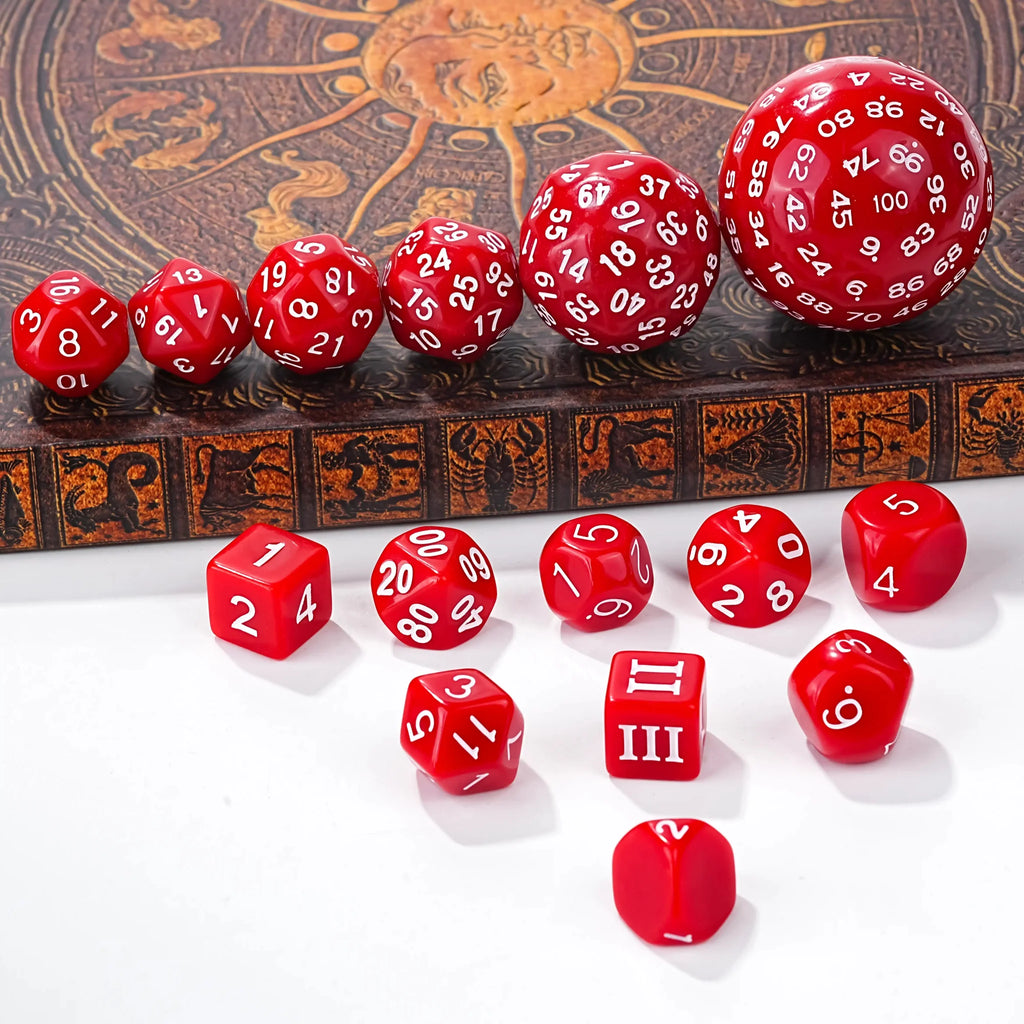 D100-15pcs Red Acrylic Polyhedron Dice Set