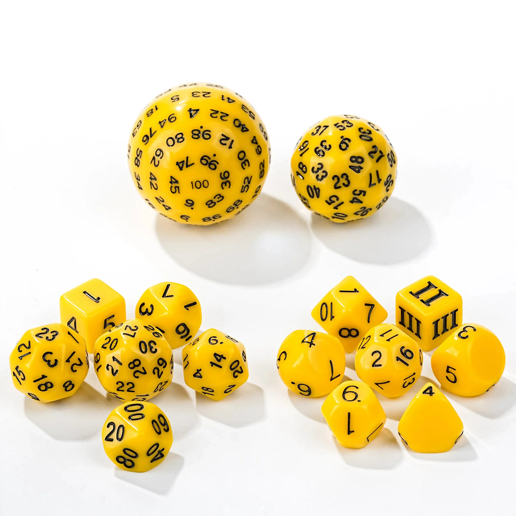 D100-15pcs Yellow Acrylic Polyhedron Dice Set