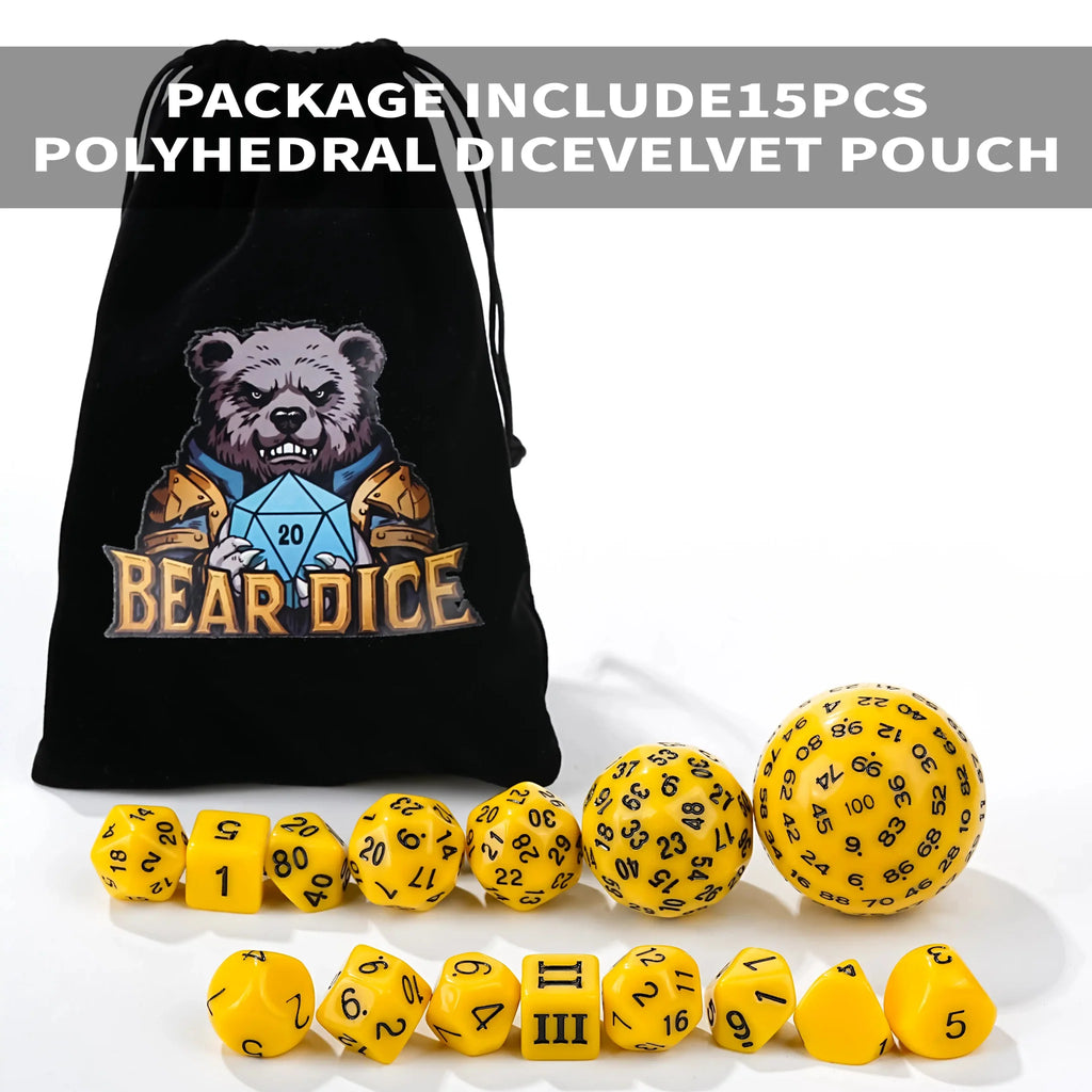 D100-15pcs Yellow Acrylic Polyhedron Dice Set