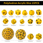 D100-15pcs Yellow Acrylic Polyhedron Dice Set