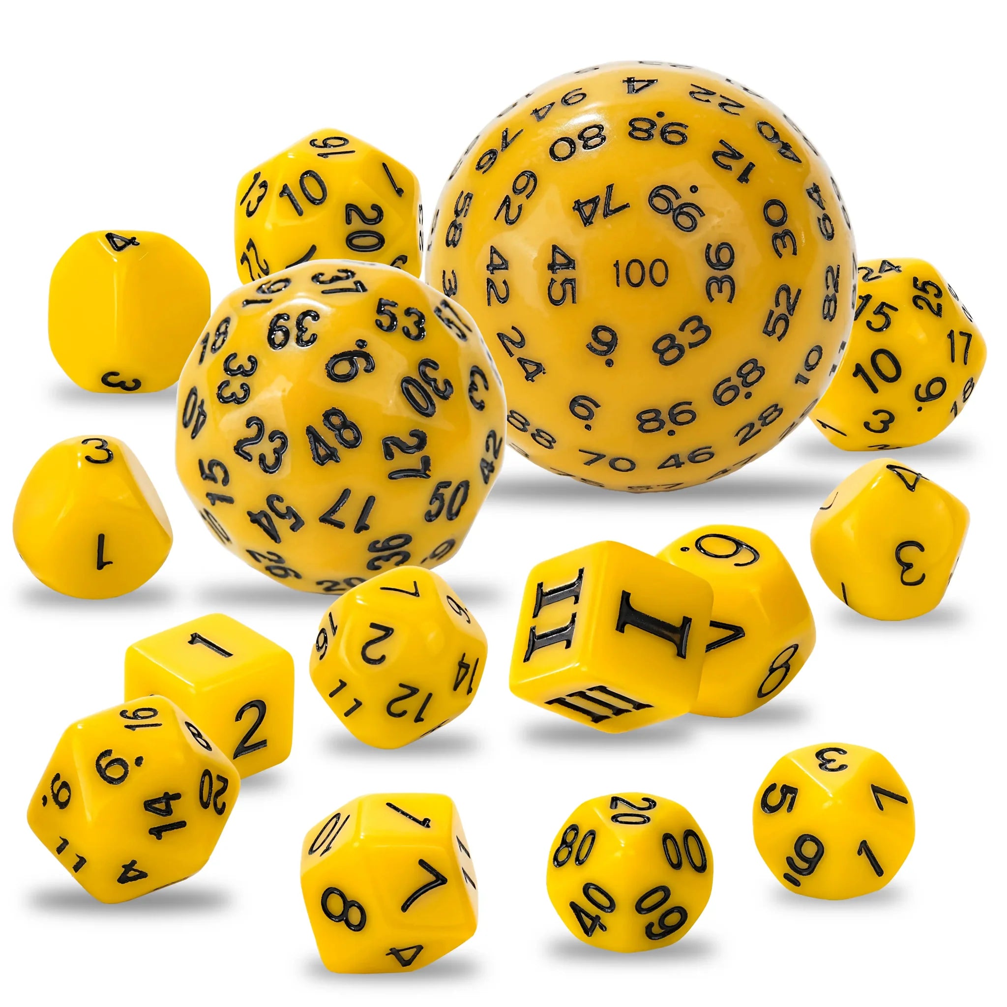 D100-15pcs Yellow Acrylic Polyhedron Dice Set