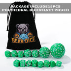 Roll D100 Dice Set - 15 Green Acrylic Polyhedron Dice